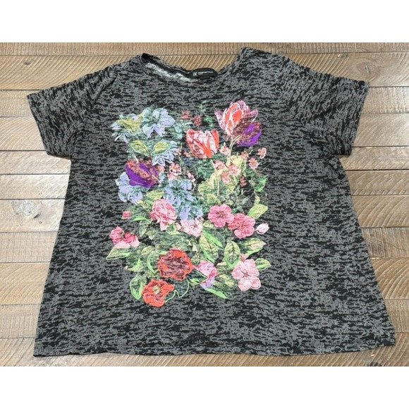 INC Heather Gray Embroidered FLORAL Short Sleeve - Size 2X - Picture 1 of 6